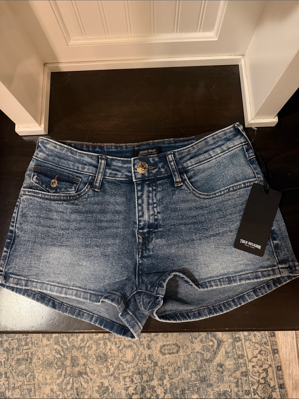 True Religion Faded Blue Denim Short Shorts